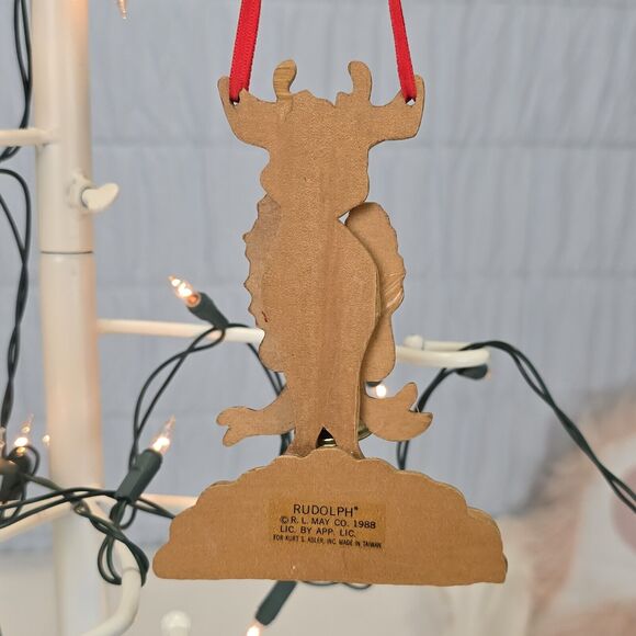 1988 Kurt Adler Rudolph The Red Nosed Reindeer Vintage Wood Ornament - Picture 5 of 7